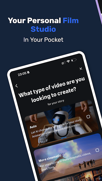 Shorts AI video type selection screen